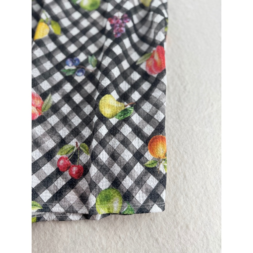 Unbranded - Midi Dress Gingham Fruit Print Lace Up - Black - M - Women - Picture 5 of 8